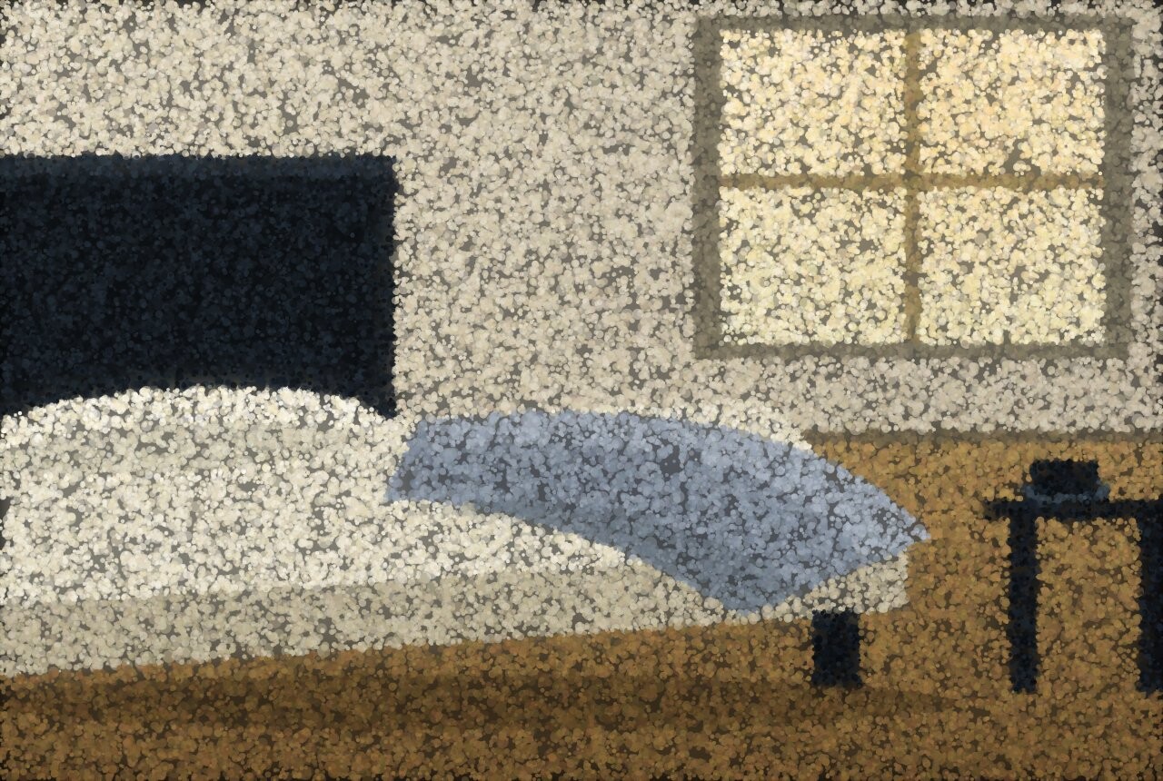 An empty bed in morning light with the covers thrown back and a window beyond.