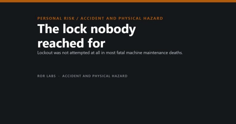 ROR Labs cover: The lock nobody reached for — lockout was not attempted in most fatal machine maintenance deaths.