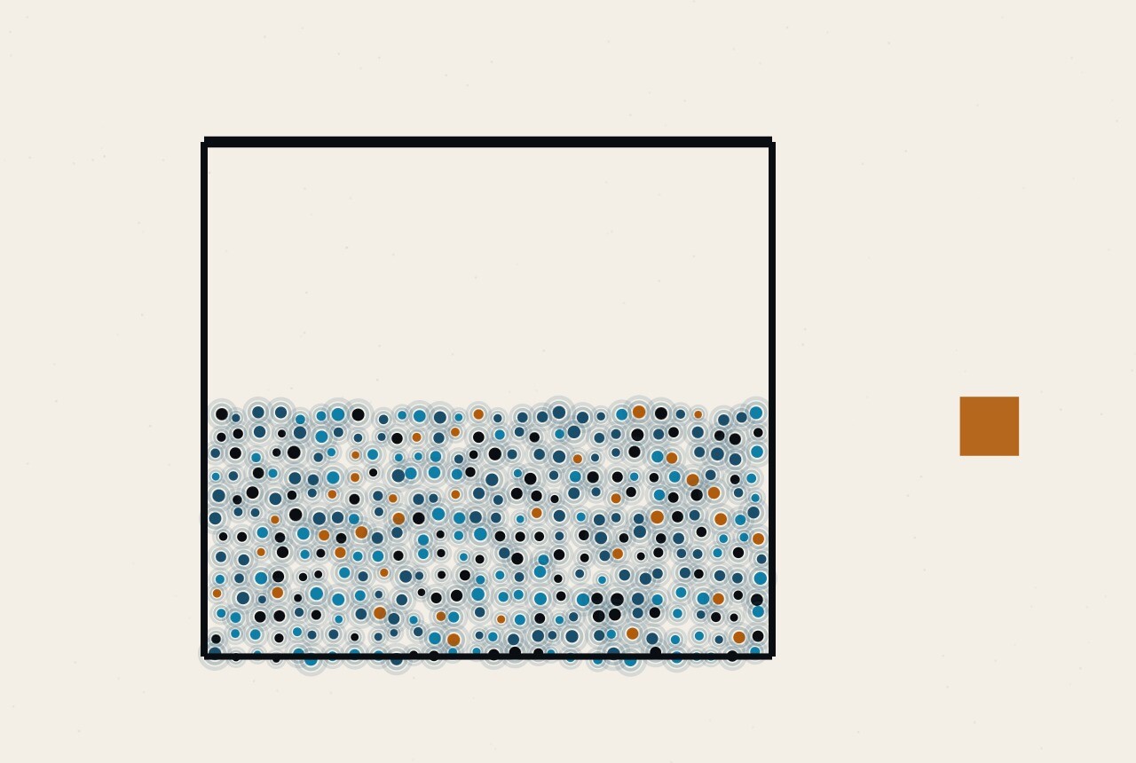 Abstract composition: a rectangle of dots filled only to about half of the height marked by a ruled line above it.