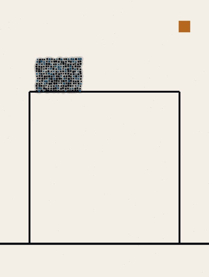 An illustration in dots and straight lines: a small dense square shielding one corner of a much larger open rectangle, the rest of it uncovered.