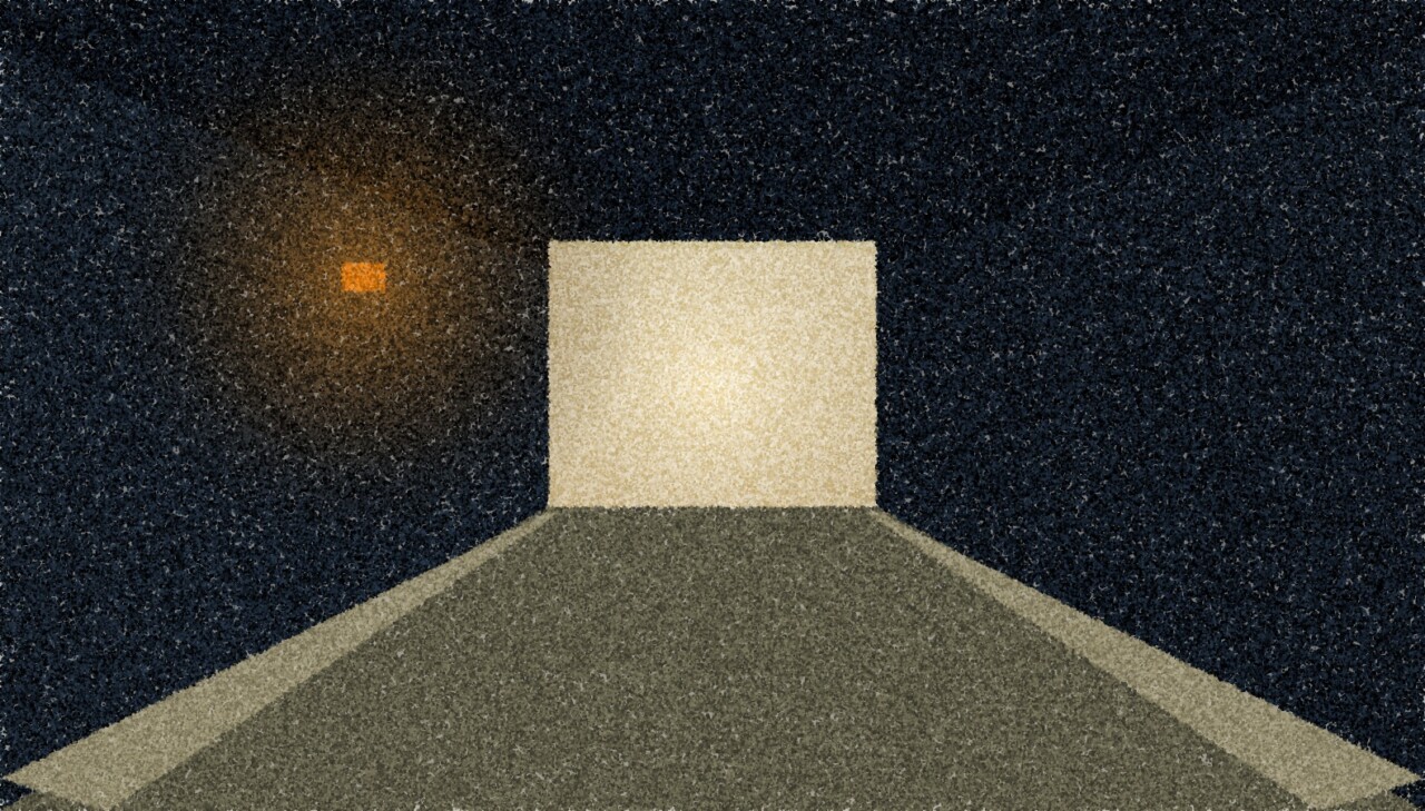 A pointillist illustration: a road underpass at dusk, dark walls and ceiling converging towards a bright opening a long way off