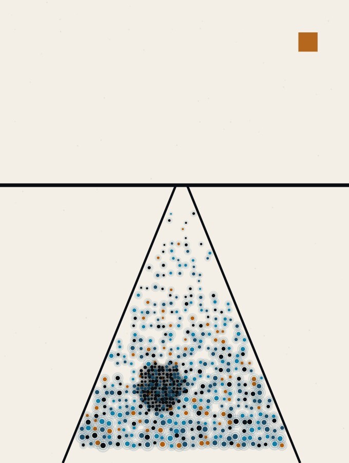 An illustration in dots and straight lines: a single long straight path running to a hard horizon, with one small stone lying on it.