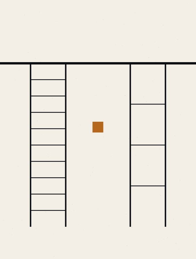 An illustration in dots and straight lines: two ladders standing side by side against the same horizontal line, one with closely spaced rungs and one with widely spaced rungs.