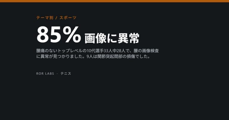 85%、画像に異常：腰痛のない10代のトップ選手33人中28人の腰の画像に異常