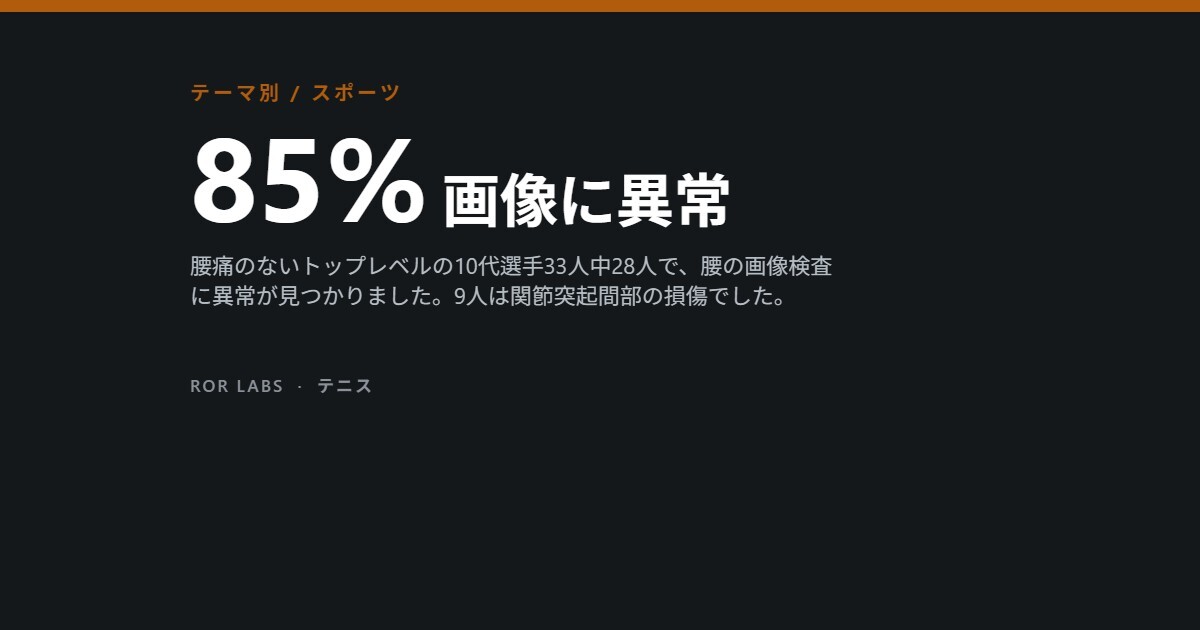 85%、画像に異常：腰痛のない10代のトップ選手33人中28人の腰の画像に異常
