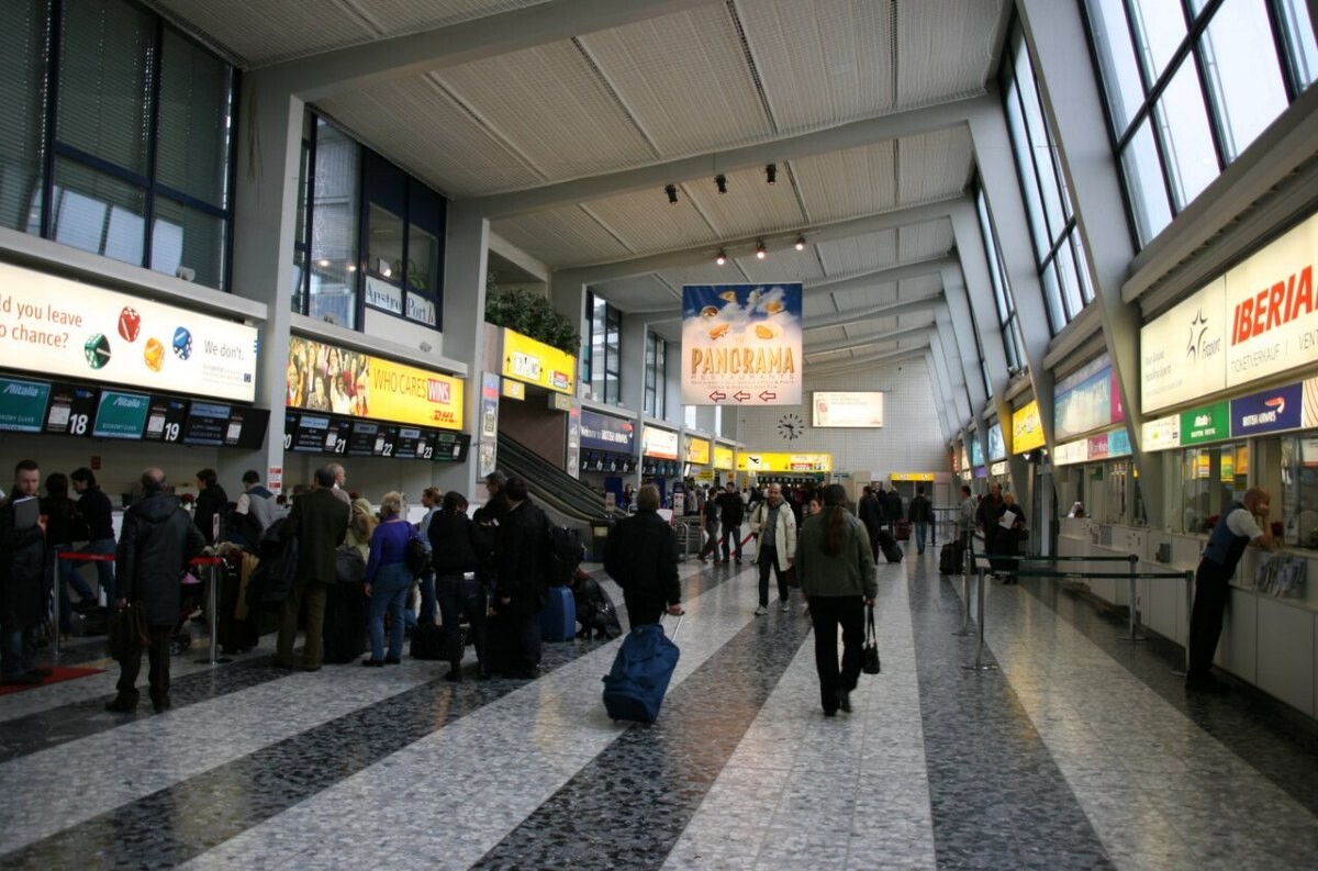 The check-in area at Vienna-Schwechat airport, Austria