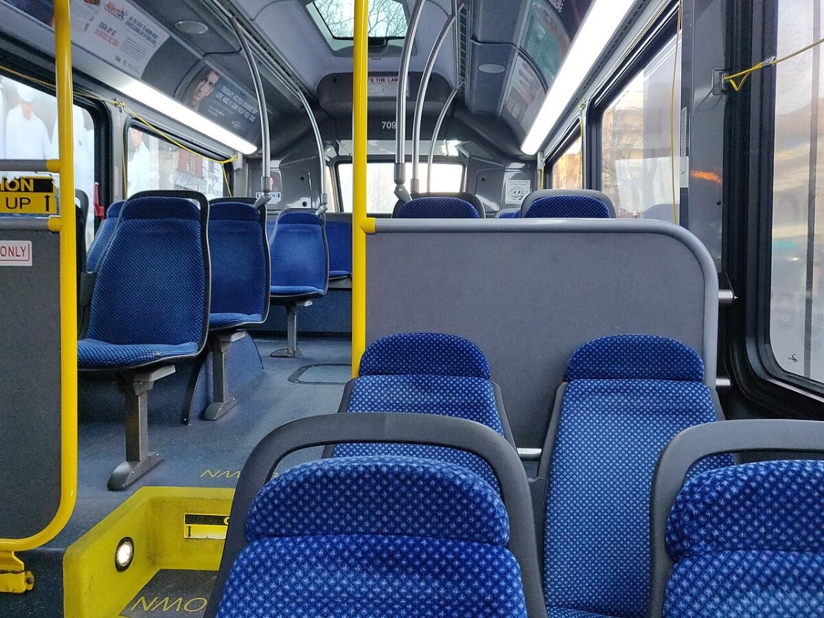 The interior of a city bus in Washington, D.C.