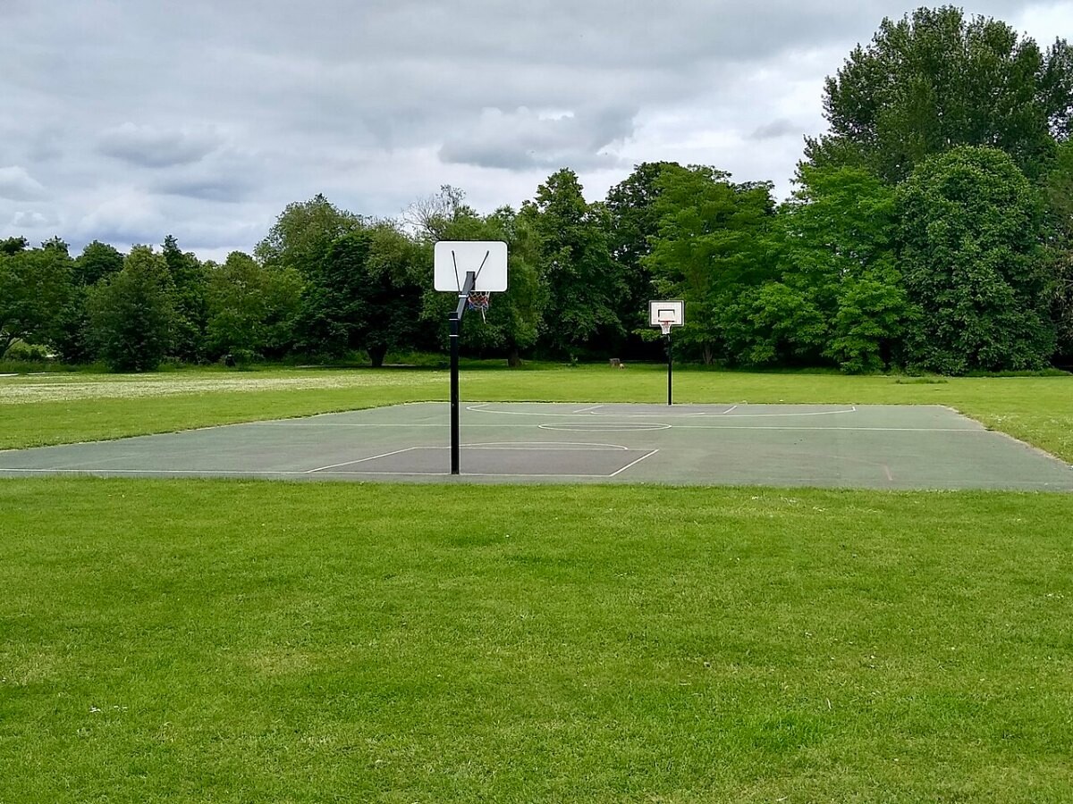 An outdoor basketball court