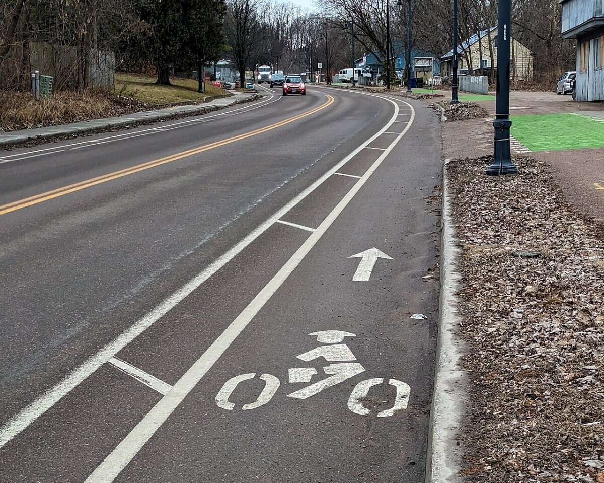 A protected bicycle lane in Burlington, Vermont