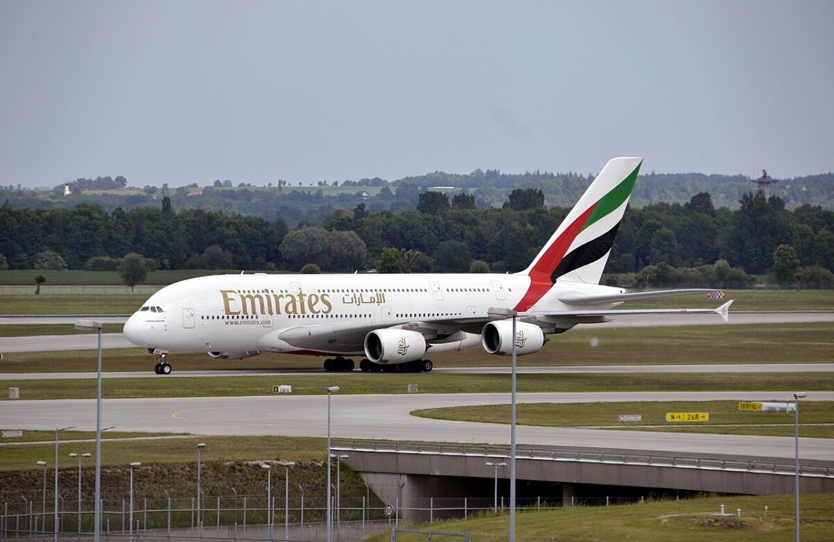 An airliner taxiing on a runway