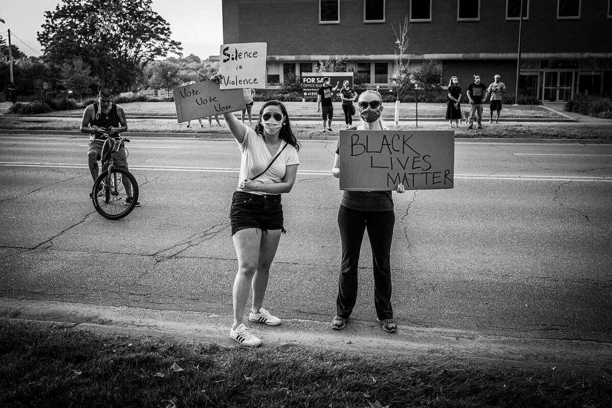 Protesters at a peaceful demonstration