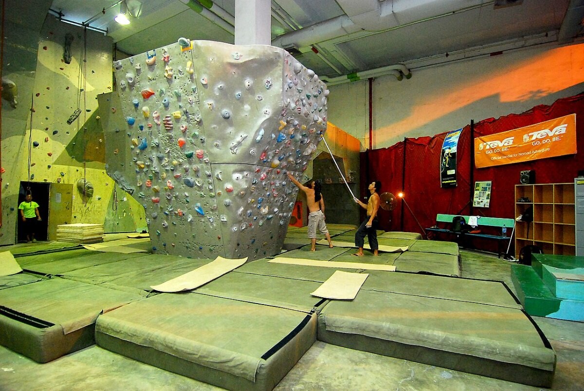An indoor bouldering wall