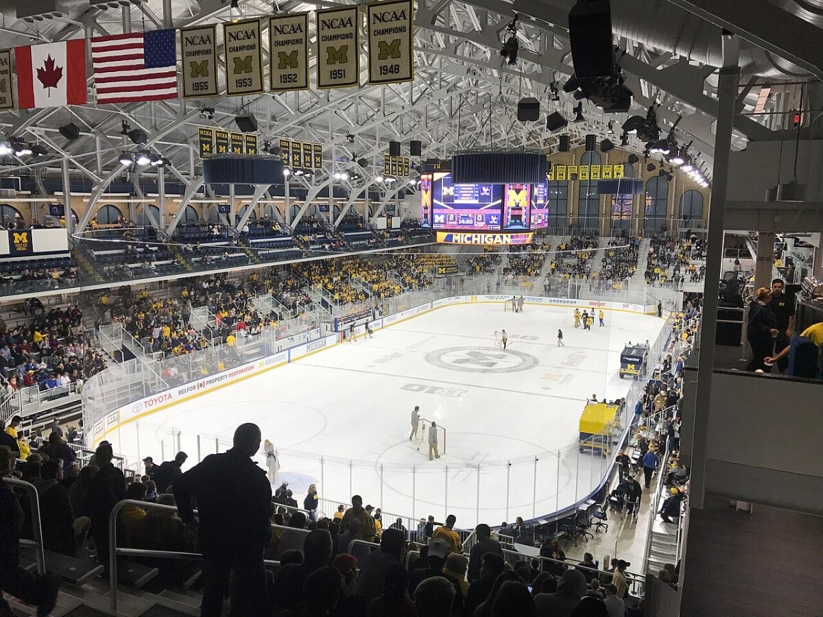 Yost Ice Arena at the University of Michigan during an ice hockey game