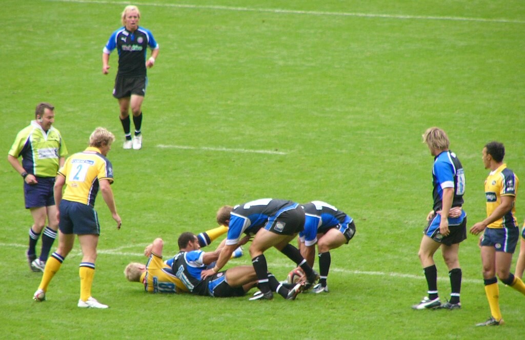 A tackle at the Middlesex Sevens rugby tournament, 2007