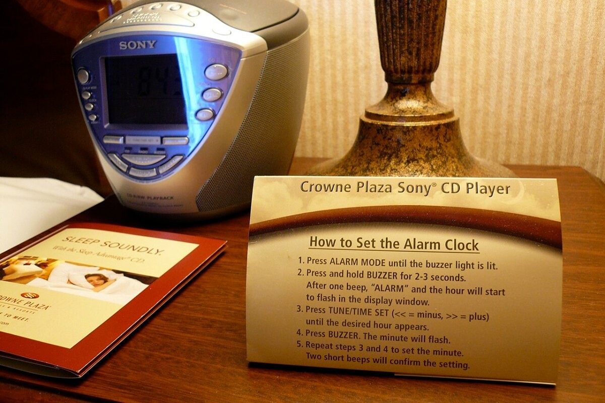 A bedside clock radio