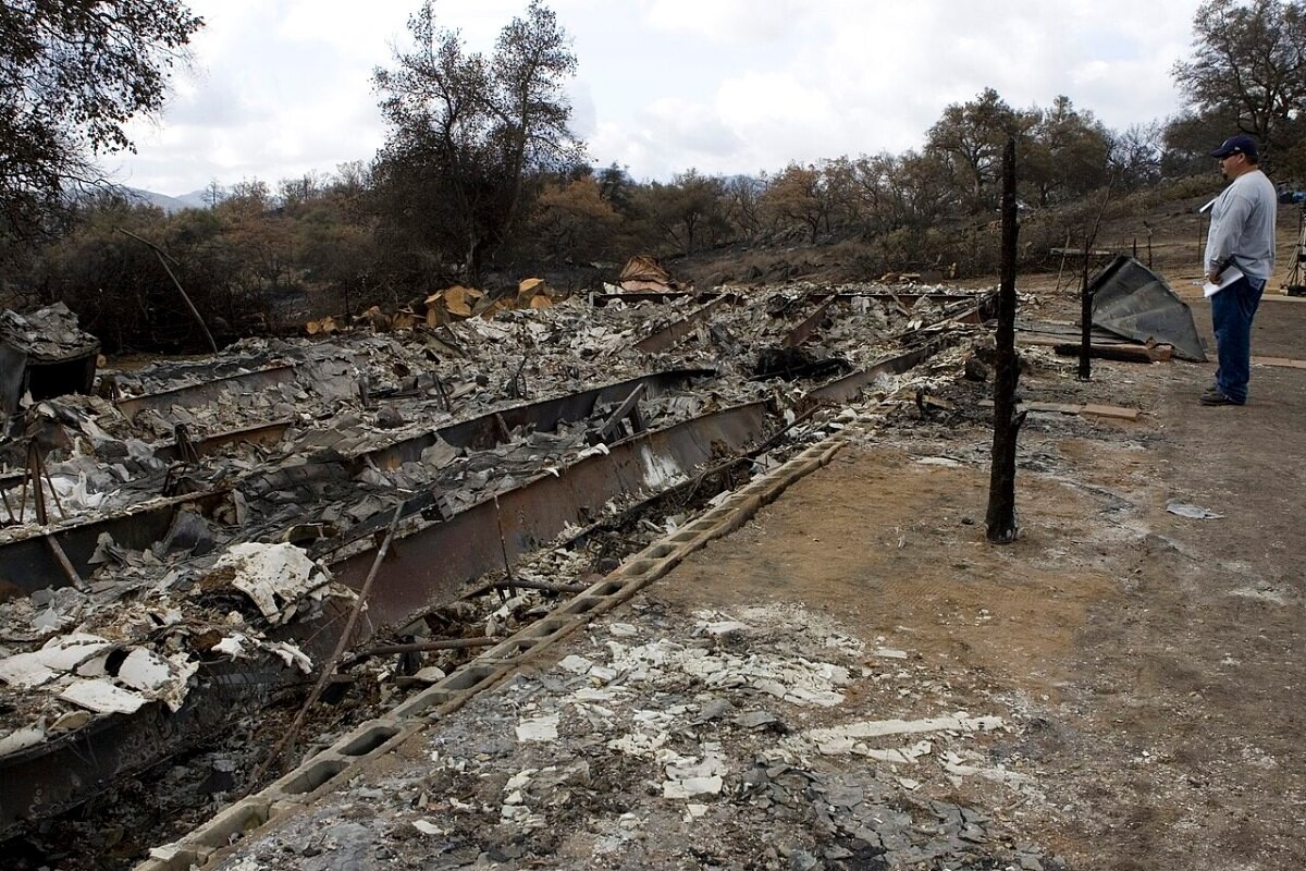 The remains of a home destroyed by a wildfire in California, 2007
