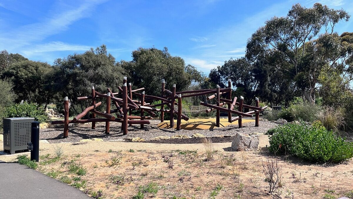 A playground climbing frame