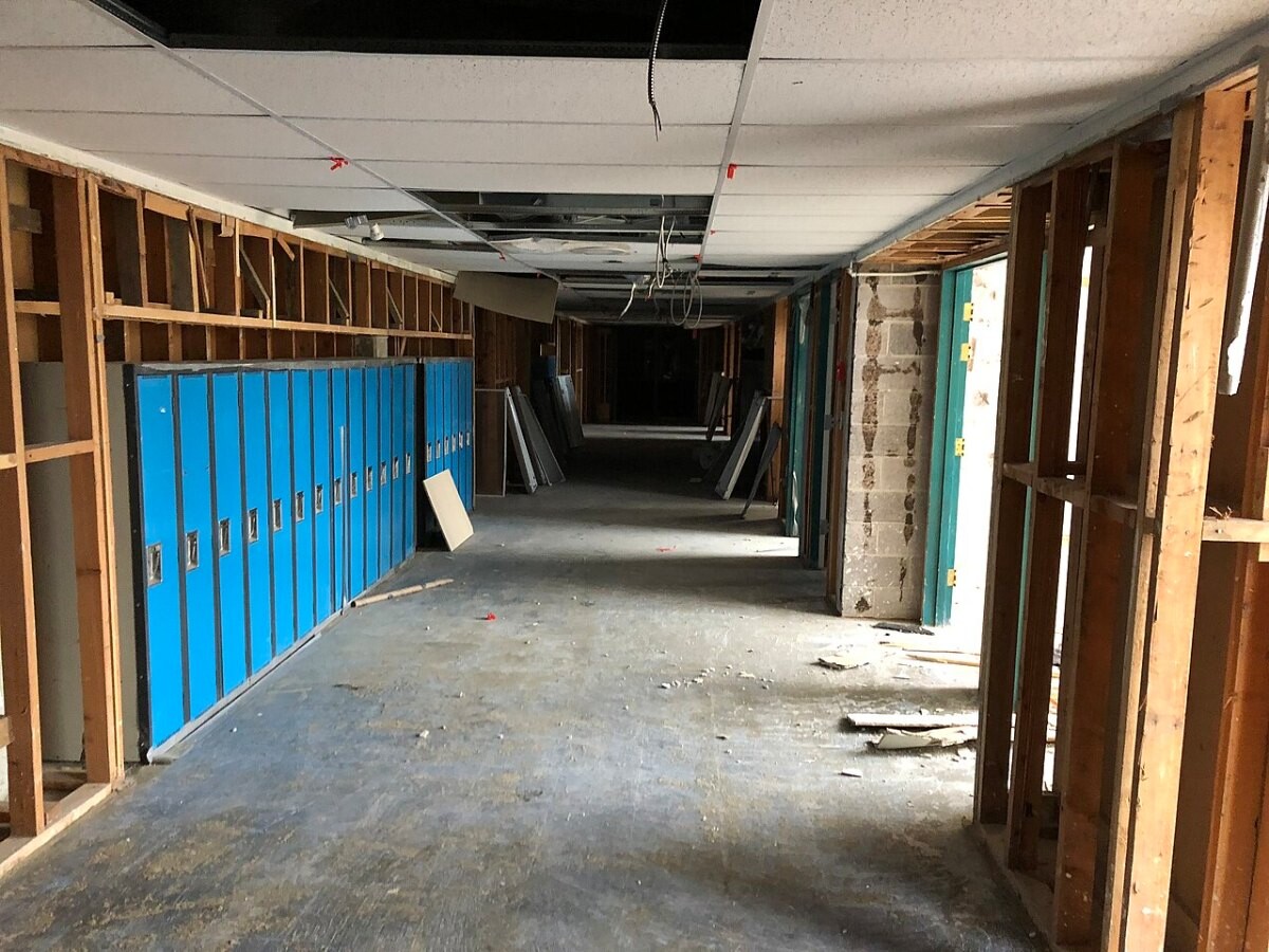 A school corridor with lockers