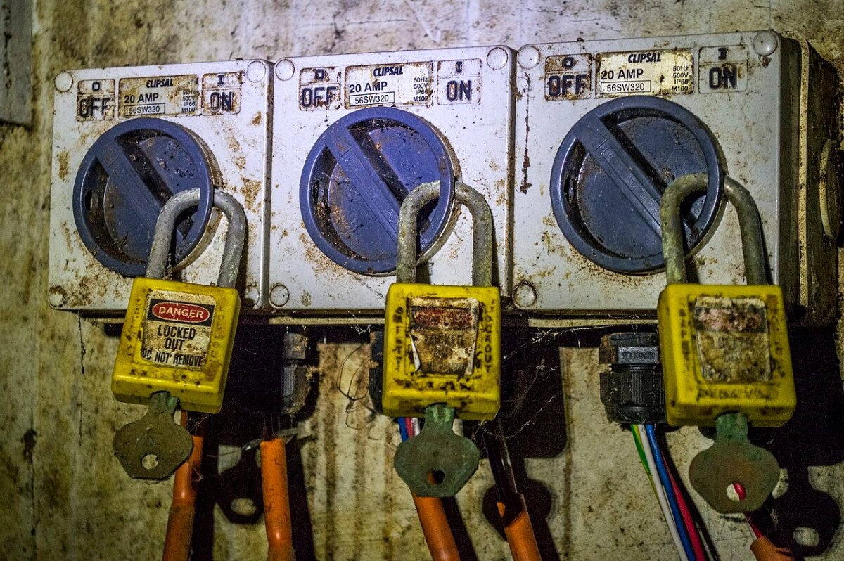 Padlocks on an electrical power lockout