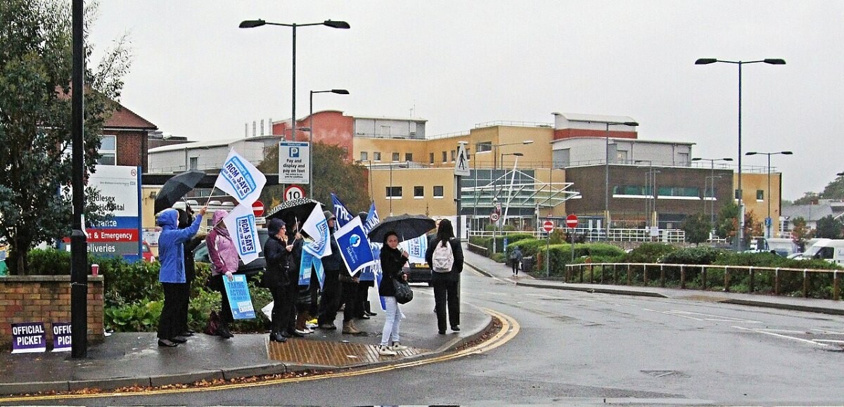 File photo of midwives on a picket line outside a hospital