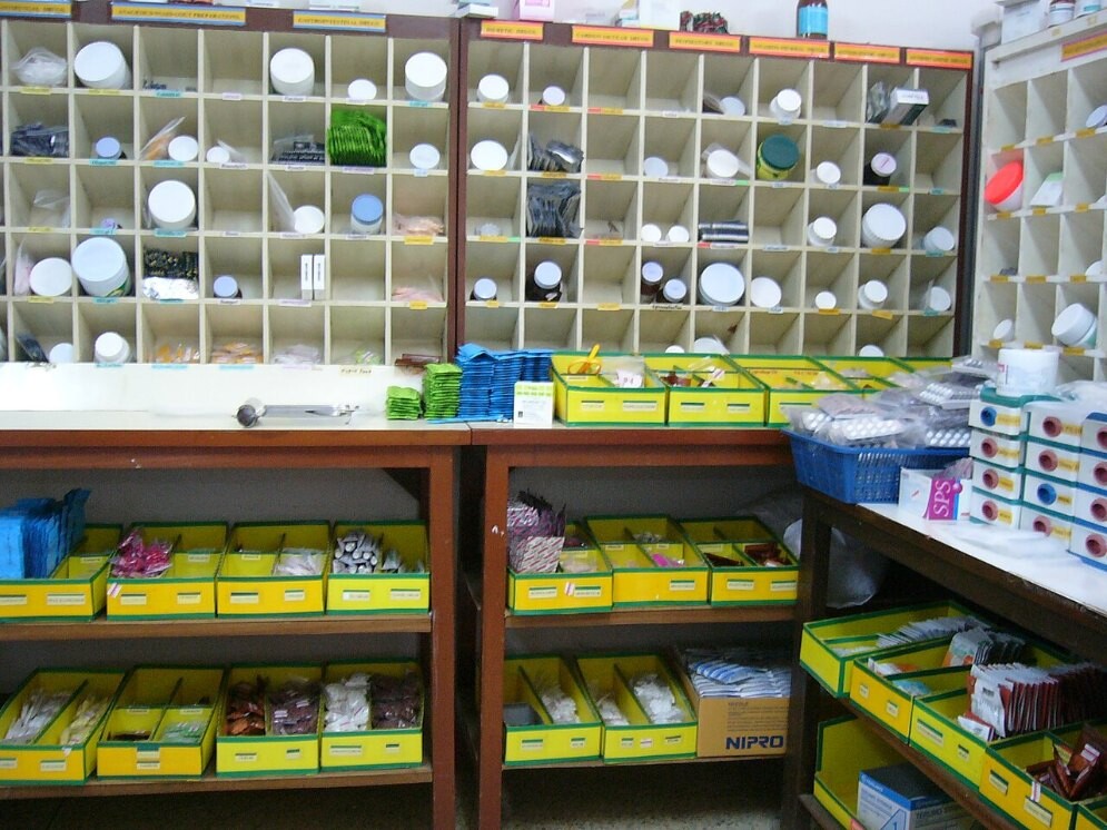 File photo of medicine shelves in a hospital pharmacy