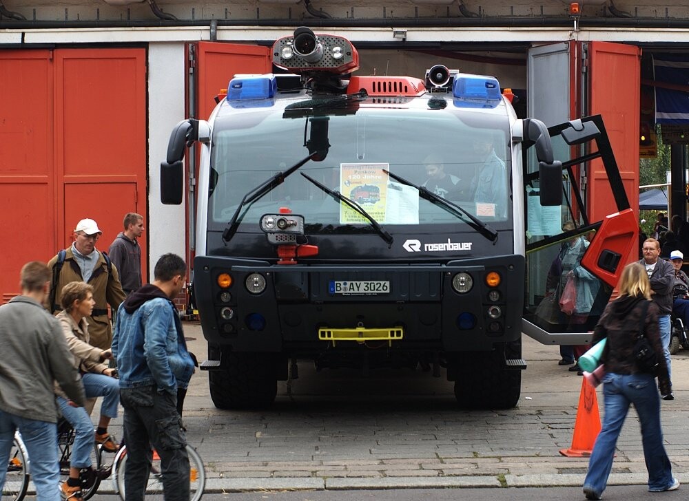 A large airport fire engine on display