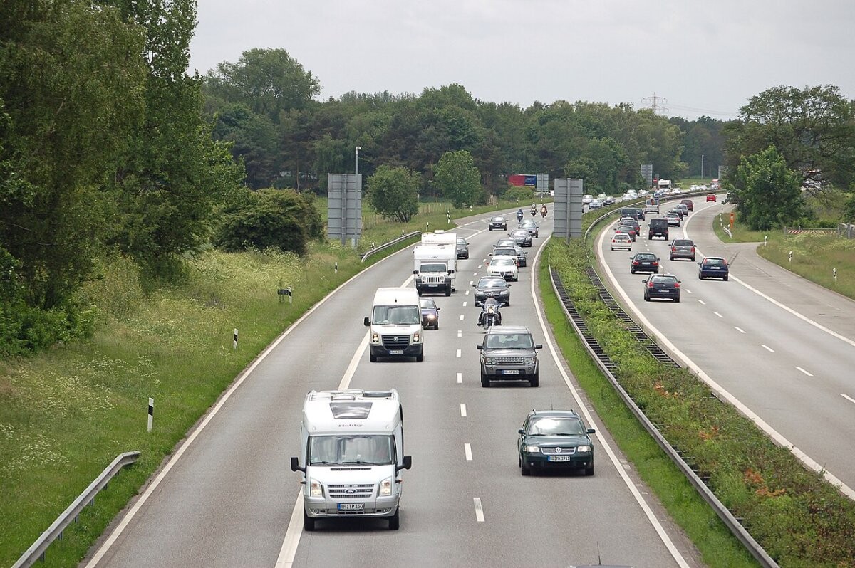 Traffic on the A7 motorway in northern Germany