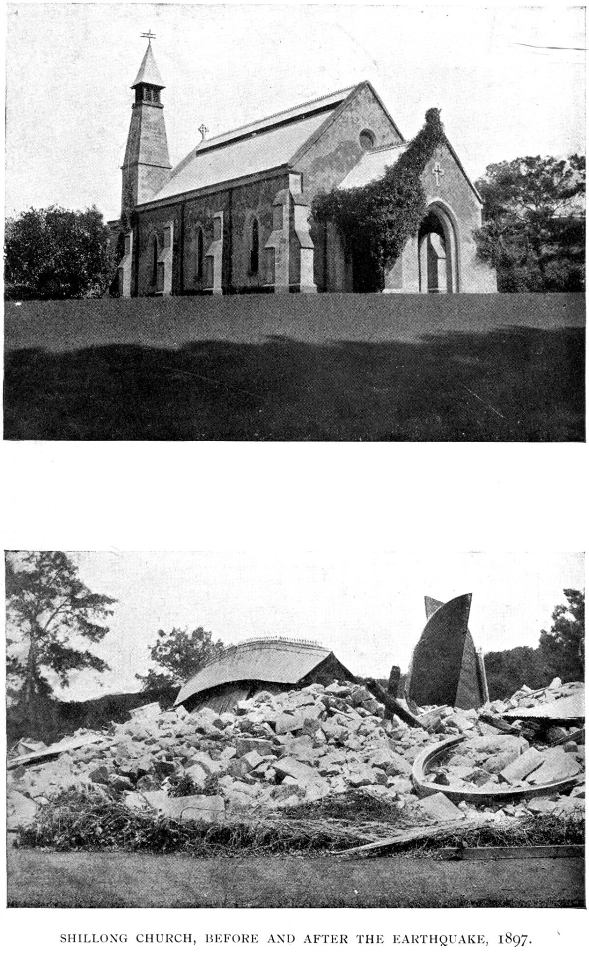 1897年の地震の前後のシロンの教会