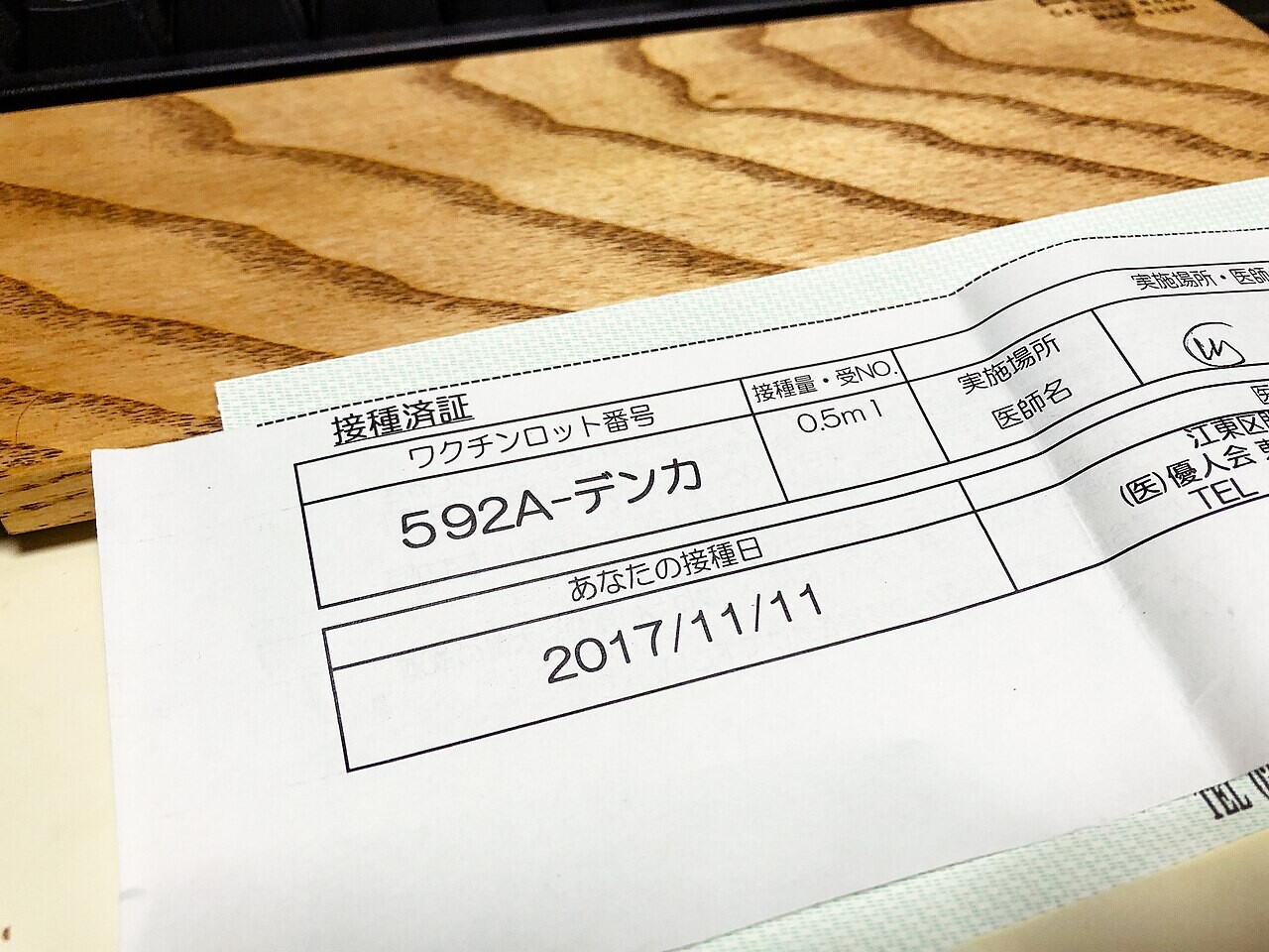 インフルエンザ予防接種の記録