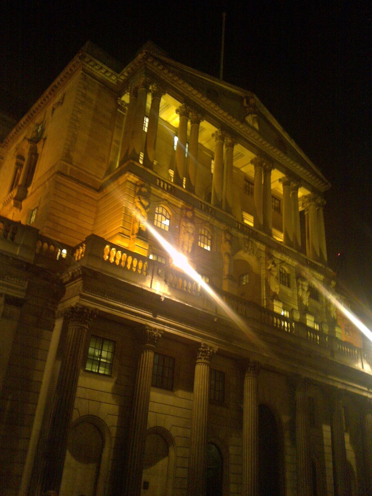 The Bank of England building lit up at night